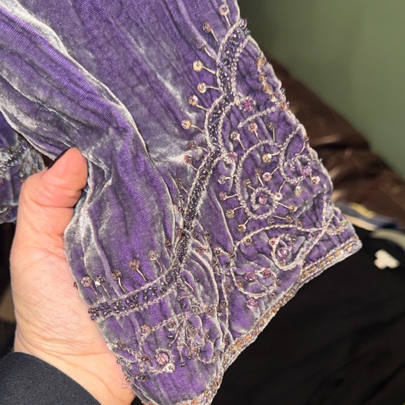 E C I  New York Embroidered Purple Velvet Bolero Jacket sz Small - Picture 6 of 10